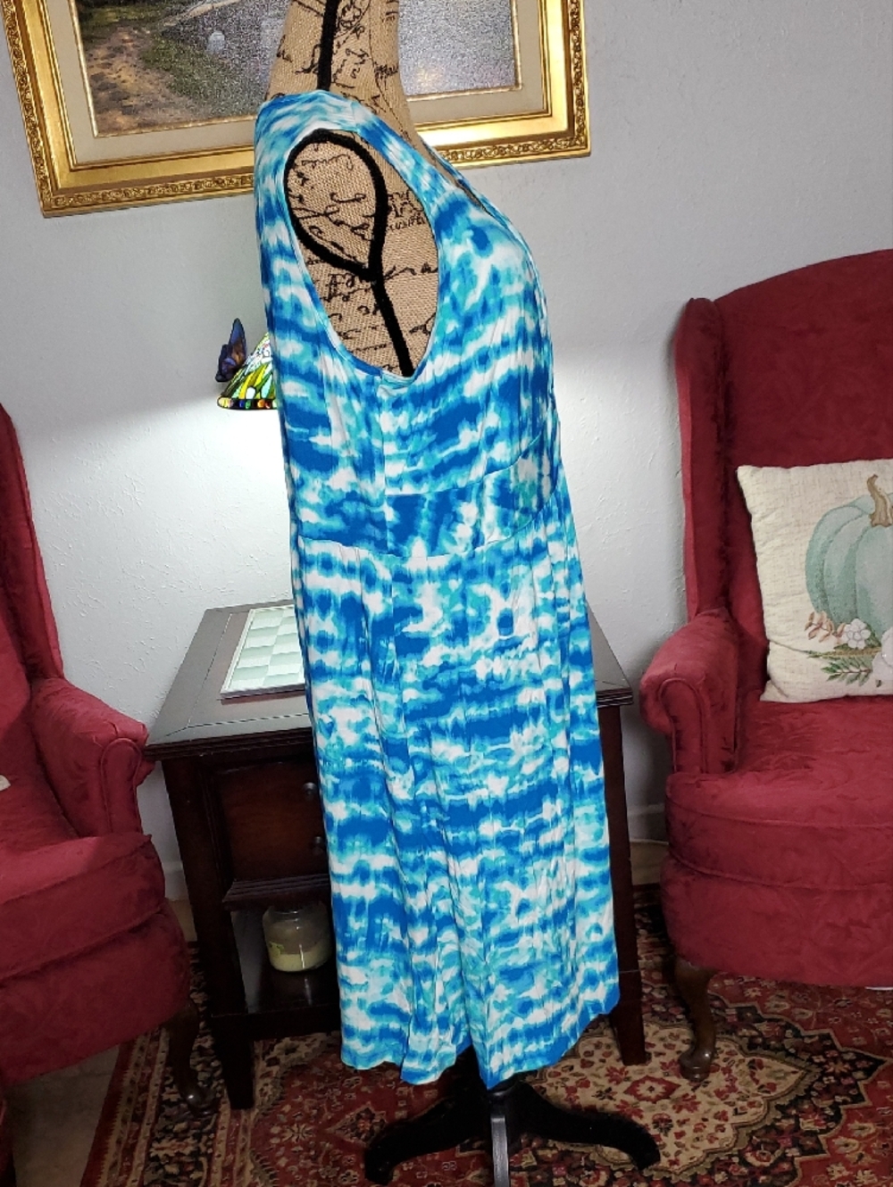 Style & Co. Stretchy Blue and White Tie-Dye Knot-Front Midi Dress Size 2X - Picture 5 of 10